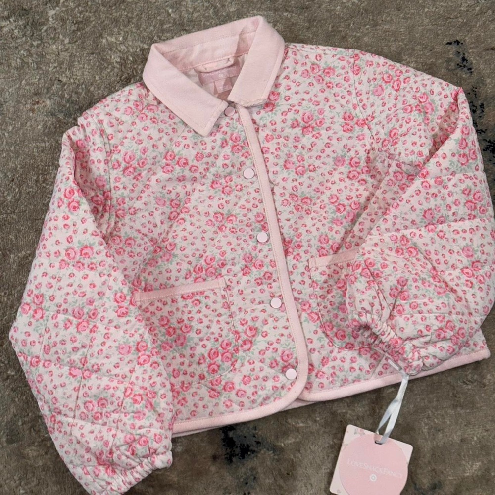 LoveShackFancy pink floral puffer jacket in size S girls / kids / youth small